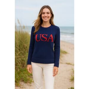 Sail To Sable Women's SZ M Navy With Red USA Motif Crewneck Sweater